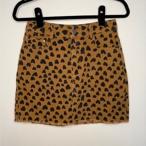 Entro Leopard Print Denim Mini Skirt Brown Black Raw Hem Cotton NWT Small